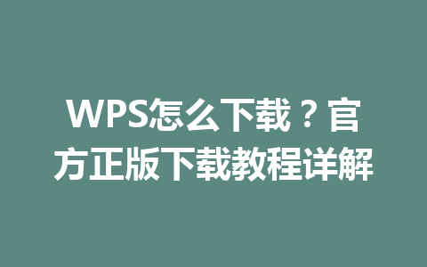 WPS怎么下载？官方正版下载教程详解 一