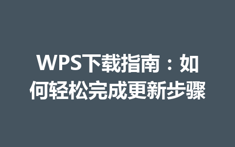 WPS下载指南:如何轻松完成更新步骤