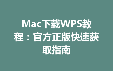 Mac下载WPS教程:官方正版快速获取指南