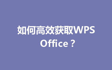 如何高效获取WPS Office?