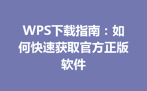 WPS下载指南：如何快速获取官方正版软件 一