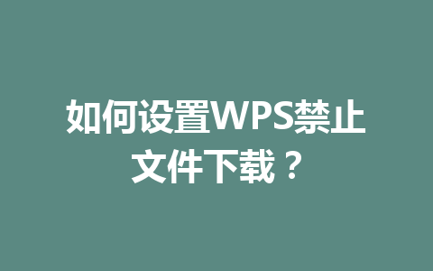 如何设置WPS禁止文件下载? 如何设置WPS禁止文件下载? 一