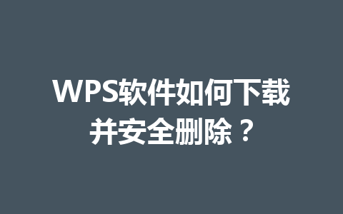 WPS软件如何下载并安全删除?