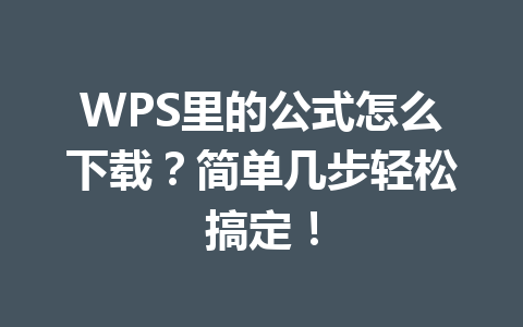 WPS里的公式怎么下载？简单几步轻松搞定！ 一