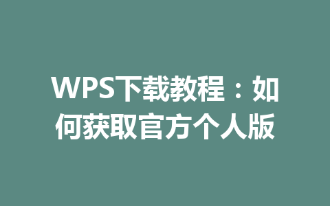 WPS下载教程：如何获取官方个人版 一