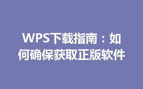WPS下载指南：如何确保获取正版软件 一