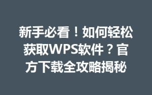 新手必看!如何轻松获取WPS软件?官方下载全攻略揭秘