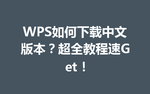 WPS如何下载中文版本？超全教程速Get！ 一