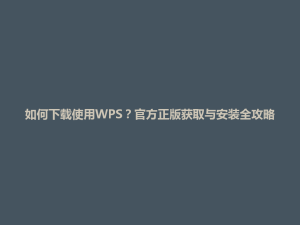 如何下载使用WPS?官方正版获取与安装全攻略