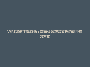 WPS如何下载白纸：简单设置获取文档的两种有效方式