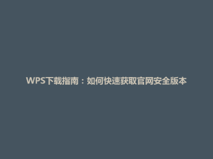 WPS下载指南：如何快速获取官网安全版本