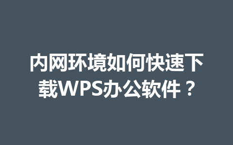 内网环境如何快速下载WPS办公软件？