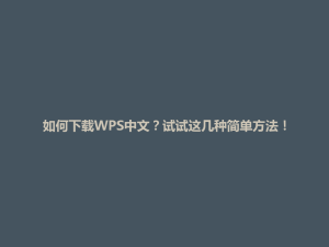如何下载WPS中文?试试这几种简单方法!