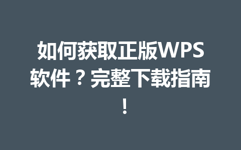 如何获取正版WPS软件?完整下载指南!